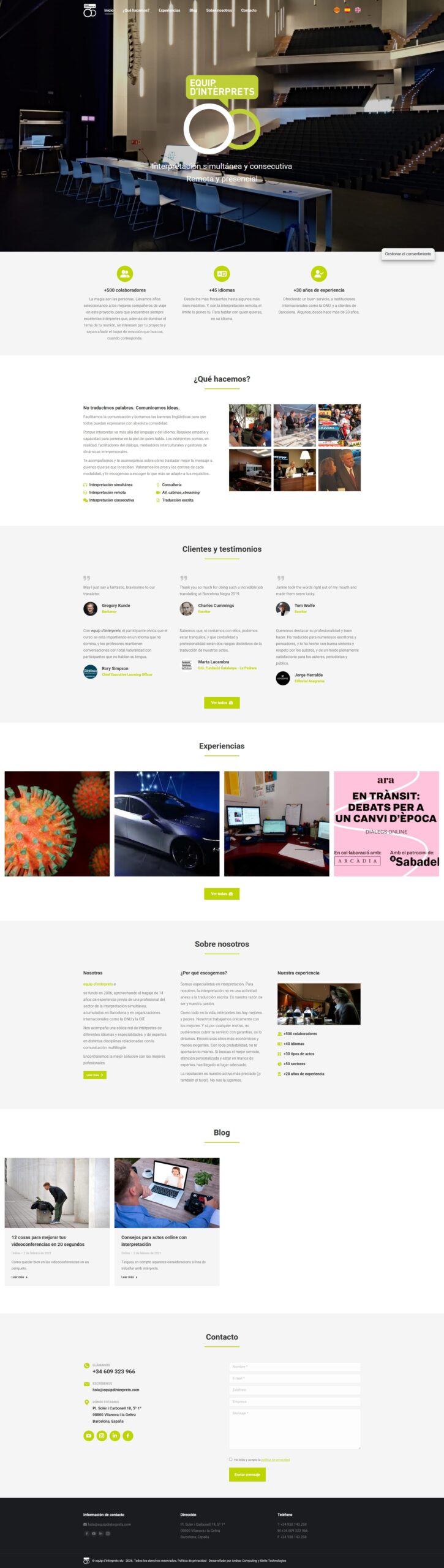 Equip d'interprets: Página web Wordpress